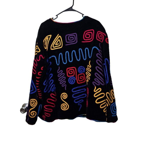 Vintage Indigo Moon Jacket 1X Artsy Embroidered Rainbow Toggle Buttons Boho Fun - Picture 2 of 9